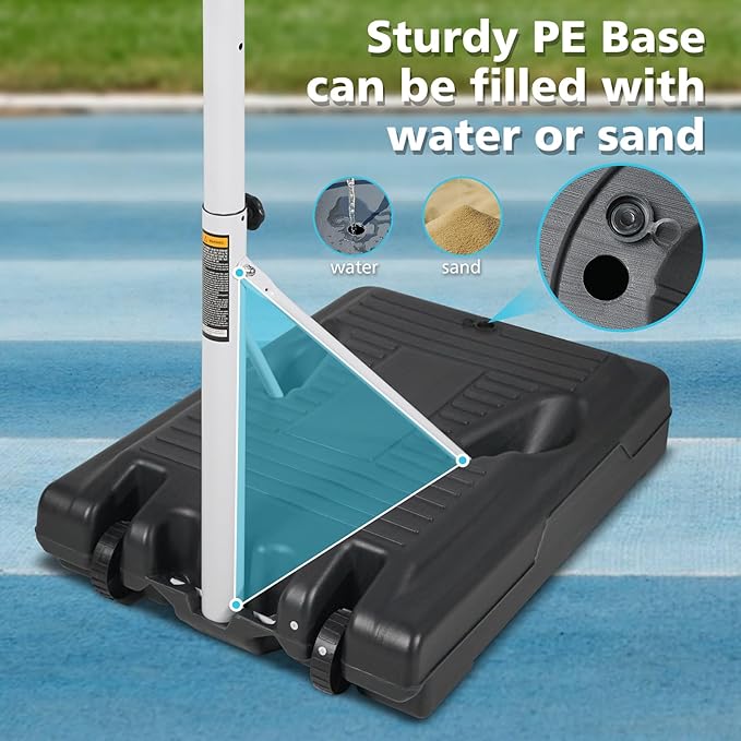 Pool Basketball Hoop, Adjustable Poolside Basketball Hoop with Wheels, Outdoor Height Adjustable Swimming Pool Basketball Goal Set, Perfect for Swimming Pool & Home Play