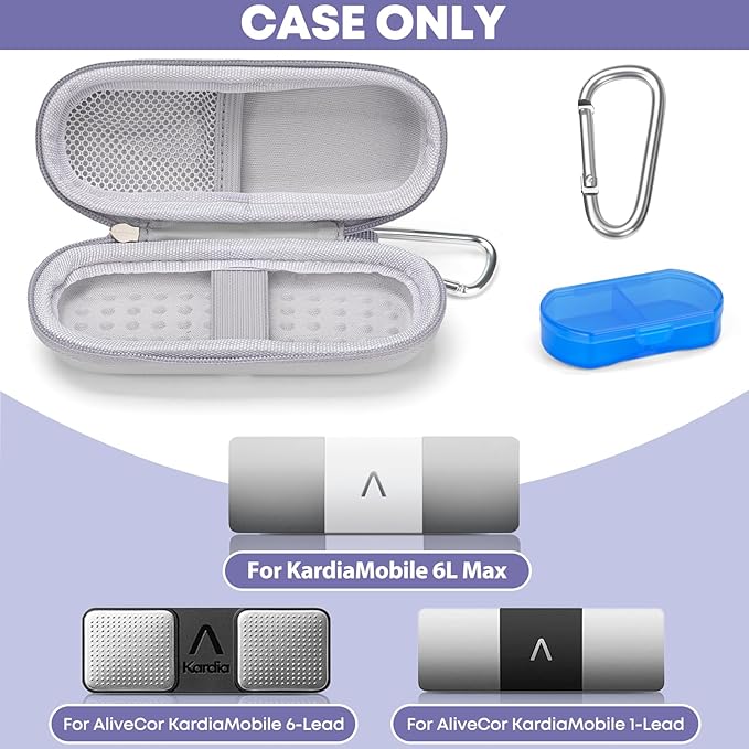 Case for KardiaMobile 1L 6L Personal EKG Monitor, Hard Travel Carrying Case for AliveCor Kardia Heart Monitor EKG/ECG, Portable Heart Rate Monitor Bag Storage Organizer with Pill Box & Carabiner Clip