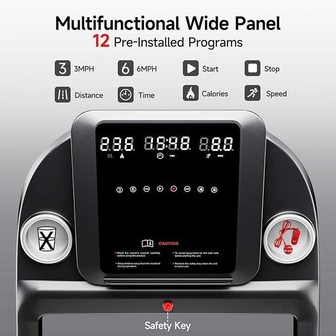 RHYTHM FUN Treadmill with Incline, 8.0 MPH Treadmills for Home with 8% Incline, Foldable Treadmill with Handles, Low Noise Walking Pad for 300 lbs