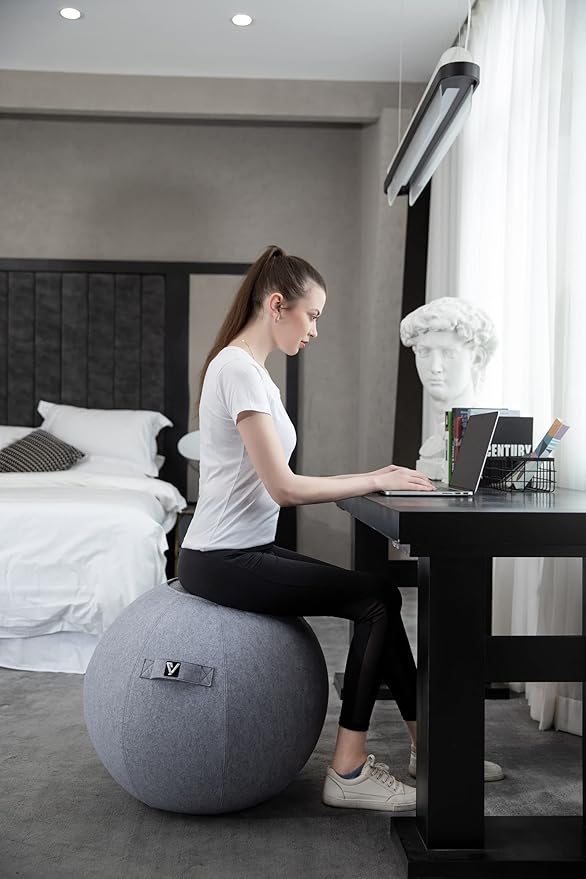 Sitting Ball Chair, Yoga Ball Chair Exercise Ball Chair for Home Office Desk, Stability Ball for Fitness & Pilates, Ergonomic Balance Ball Seat with Cover and Pump