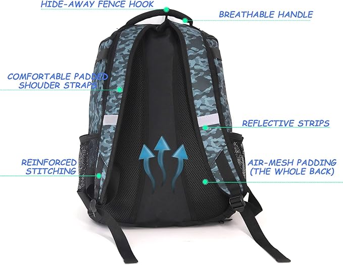 WOLT Youth Baseball Bag - Bat Backpack for Baseball, T-Ball & Softball Equipment & Gear, Bat & Glove Holder, Large Main Compartment for Helmet & accessories, Separate Shoes Compartment, Fence Hook