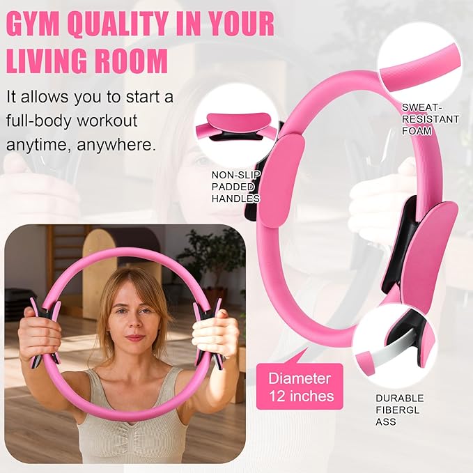 10 Pcs Pilates Ring Set for Women Home Yoga Equipment Accessories Pilates Ring Circle and Ball Workouts Gift Include Ball Yoga Circle Resistance Bands Block Straps Gym Bag