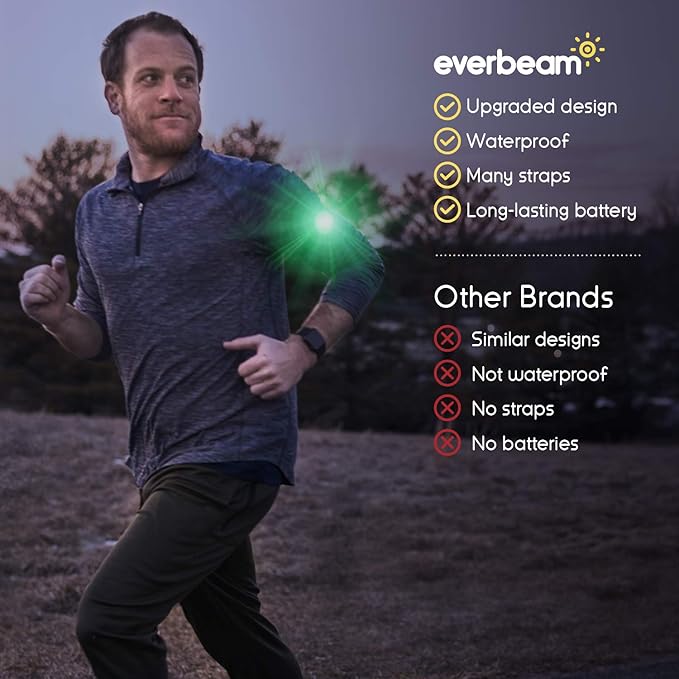 Everbeam E100 LED Safety Lights for Walking at Night - Waterproof Bike LED Light Excellent for Runners, Cycling, Dog Walking, Kayaking-Bright Clip On LED Light, Many Straps for Wearing - 2 Pack, Green