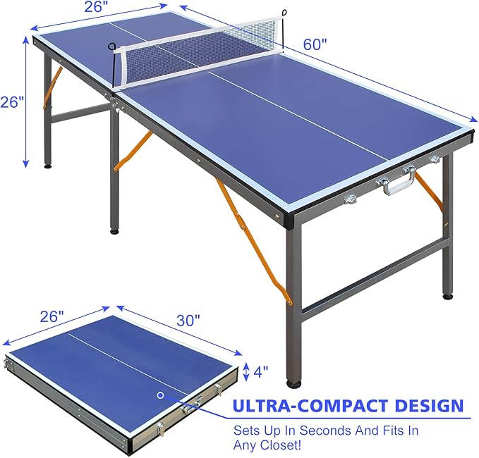 Ping Pong Table Foldable & Portable Table Tennis Table Set for Indoor & Outdoor Games with Net, 2 Paddles and 3 Balls