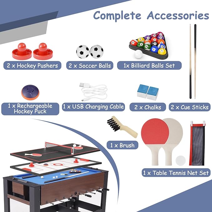 54” 4-in-1 Swivel Multi-Game Table - Combo Game Table Set for Kids, Adults - Indoor and Outdoor Arcade Sports Table - Air Hockey, Billiards, Foosball, Ping Pong for Home, Game Room