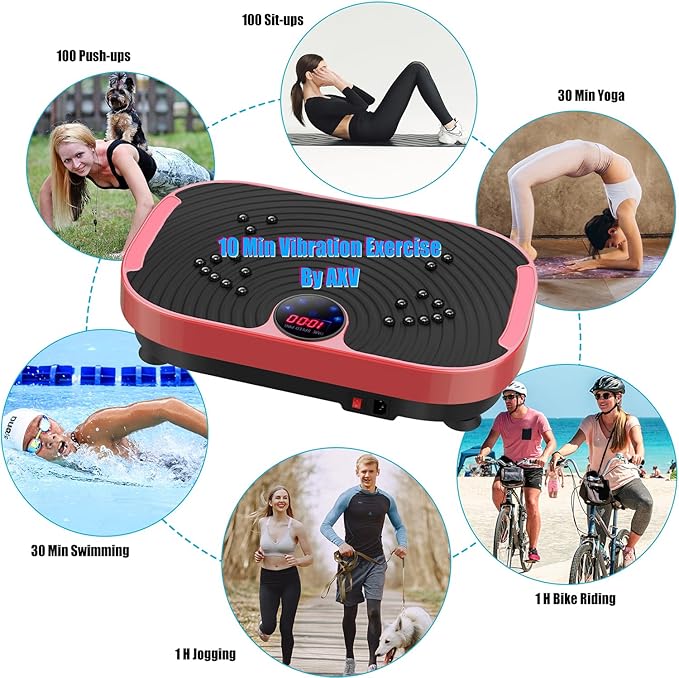 AXV Vibration Plate Fitness Platform Exercise Machine Vibrating Lymphatic Drainage Shaking Full Body Shaker Workout Vibrate Stand Shake Board Sport Gym for Weight Loss Fat Burner for Women Men