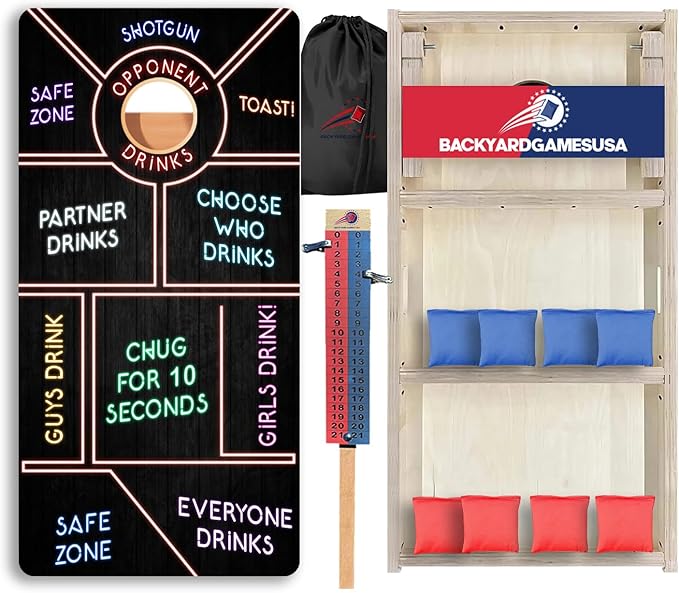 CornholeGamesUSA Pro Cornhole Boards Set | Made in USA | 3/4 Baltic Birch | No Bounce | Triple Thick Legs | Two Brace & Handles, Tournament 2x4 Regulation Set with Score Tower & Cornhole Bags