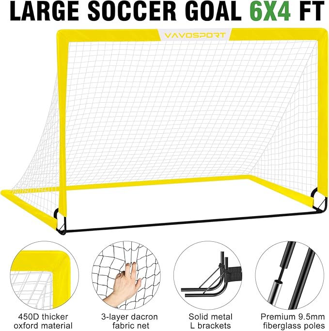 Soccer Goal, 2 of 6'x4' Kids Soccer Goals for Backyard Set, Portable Pop Up Soccer Net, Practice Soccer Training Equipment with Ball, Cones for Toddler,Youth Sports Outdoor Games Yard Play