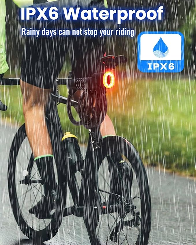 Combination Bike Lock Cable - with LED Bike Tail Light and Keypad Light, IPX6 Waterproof Heavy Duty Strong Anti-Theft 5 Digit Keyless Cable Lock, for Kids Adult Bike Accessories (4FT, Black-0.5 inch)