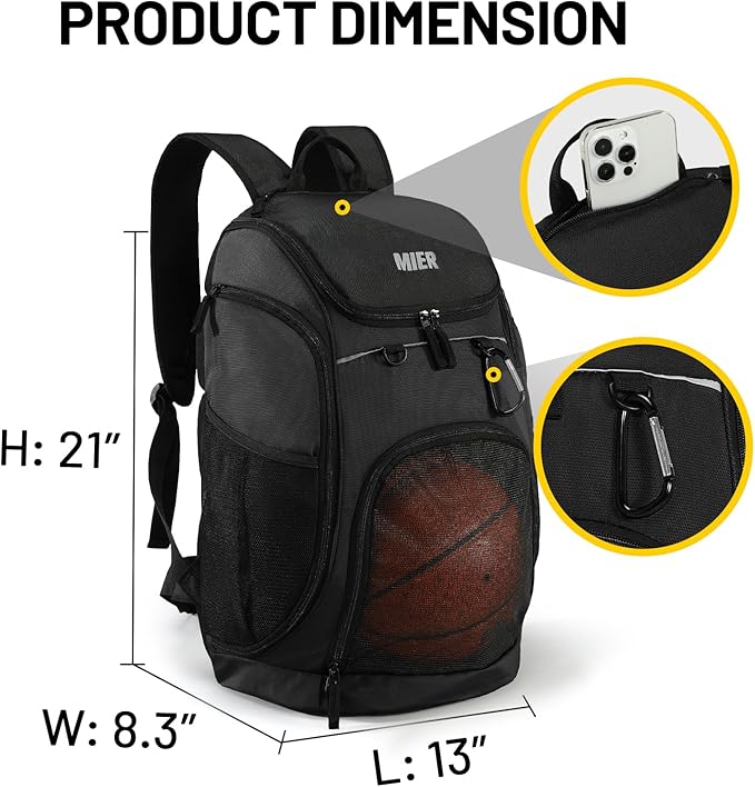 MIER Gym Backpack 40L Basketball Backpack with Ball Compartment & Shoes Storage Multi-Functional Sports Soccer Bag Large Equipment Back Pack Volleyball Backpacks for Men Women
