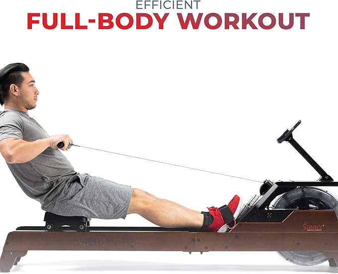 Sunny Health & Fitness Elite Water Rowing Machine with High Dynamic Resistance Vertical Tank, Low-Impact Full-Body Workout and Optional Free SunnyFit App Connectivity
