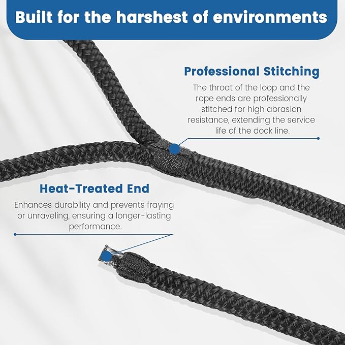 Premium Marine-Grade Dock Lines - 4 Pack 3/8" x 25' Strength-Tested Double Braided Nylon Boat Ropes with 12" Security Loops | Heavy-Duty Docking & Mooring Rope