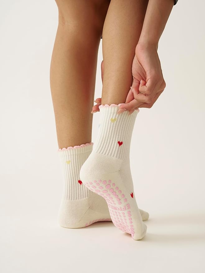 Crew Half Calf Grip Socks, Cutest Fruits Pilates Socks, Ruffle socks, Non-Slip, Barre Yoga Fitness