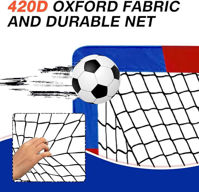 2 Pack 4' x 3' Soccer Goal Net Set, Pop Up Kids Practice Soccer Goals for Indoor and Outdoor.Portable Soccer Net with Carrying Bag & Ground Pegs, Perfect for Backyard, Field, Court