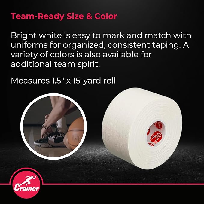 Cramer 950 Premium White Athletic Tape for Ankle, Wrist, and Injury Taping, Helps Protect and Prevent Injuries, Promotes Faster Healing, Training Supplies, Bulk Case of at Tape
