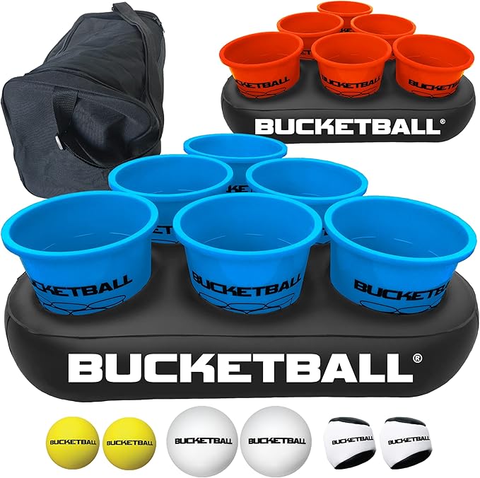 BucketBall | Team Color Edition | Party Pack (Light Blue/Orange): Original Yard Pong Game: Best Camping, Beach, Lawn, Outdoor, Family, Adult, Tailgate, Jumbo, Giant Game