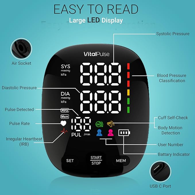 Blood Pressure Monitor - Digital BP Cuff with 8.7” - 16.5” Cuff and 13” - 21” Cuff (Set of 2), 2x120 Reading Memory - Adjustable Blood Pressure Cuff for Upper Arm with Large Backlit Display