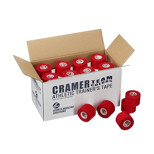 Cramer Team Color Athletic Tape, Red, For Ankle, Wrist, and Injury Taping, Helps Protect and Prevent Injuries, Promotes Faster Healing, Athletic Training First Aid Supplies, 1.5", Bulk 32 Roll Case