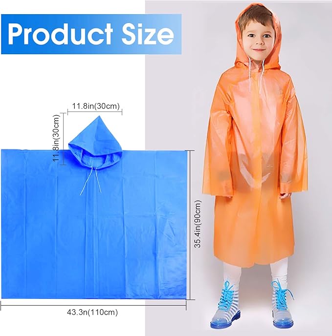 Ponchos for Kids, Disposable Rain Ponchos Multi-Colored Raincoat for Camping Hiking Traveling Backpacking for Boys Girls, 4 Pack