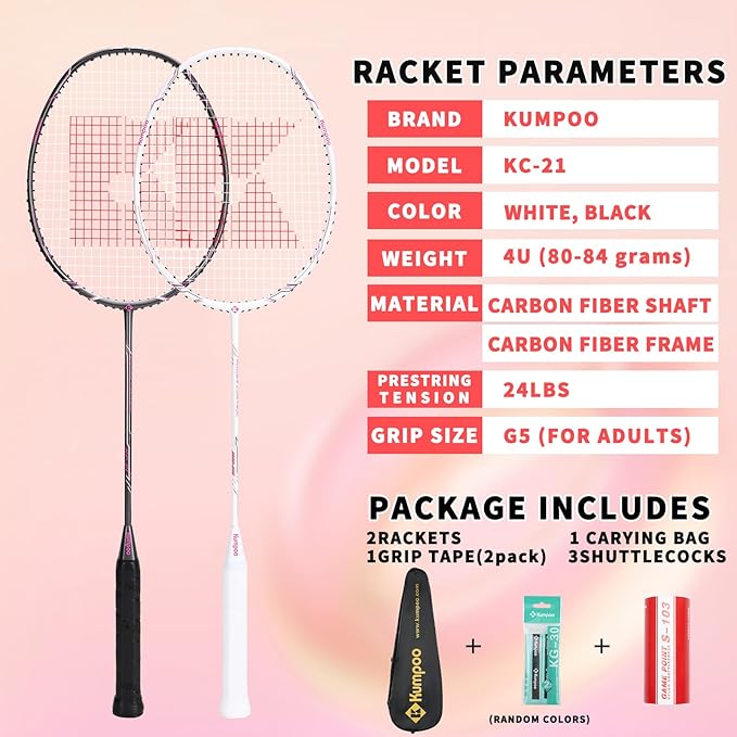 Badminton Racket Carbon Fiber, Badminton Racquet Set with Cover, Badminton Professional Racket Durable for Beginners Outdoor Games Gym