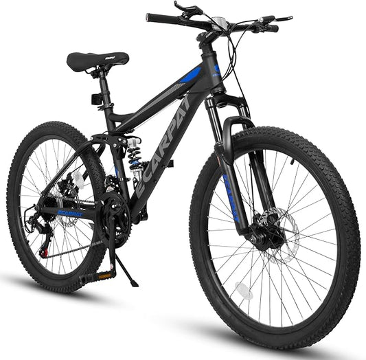 Trail-Ready 24 Inch Mountain Bike, 21-Speed Drivetrain with Gear Indicator Lever, Durable High Carbon Steel Frame, Ideal for Off-Road Exploration