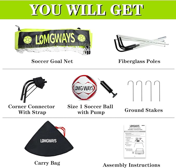Soccer Goal – Foldable Frame Net for Kids + Youth – Indoor + Outdoor Soccer Goal with Carry Bag – Easy Setup – Multiple Sizes for Practice & Games
