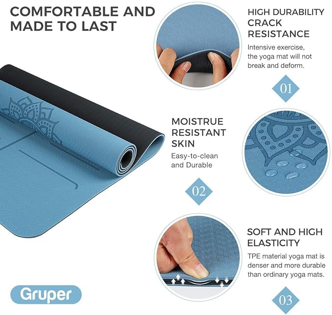 Yoga Mat Non Slip TPE Thick Yoga Mat with Alignment Mark, Large Size 72"L x 32"W x 0.32"Th or 0.24"Th, Anti-Tear Exercise & Fitness Mat for Yoga, Pilates & Floor Workouts