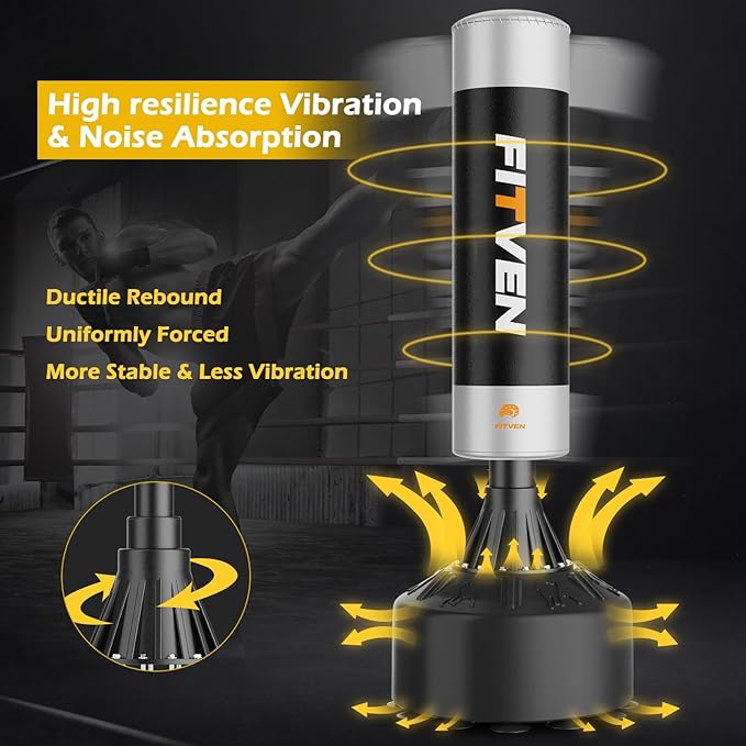 FITVEN Freestanding Punching Bag with Boxing Gloves Heavy Boxing Bag with Suction Cup Base - Men Stand Kickboxing Bag