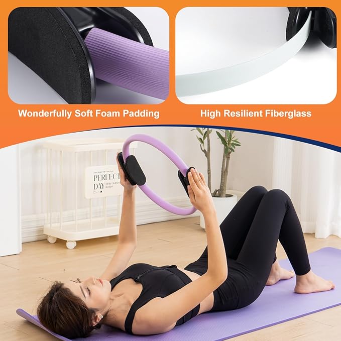 Pilates Ring Circle and Pilates Ball Set, 12 Inch&14Inch Magic Circle Pilates Ring,9 Inch Small Exercise Ball,Resistance Bands Set, Home Pilates Equipment for Women