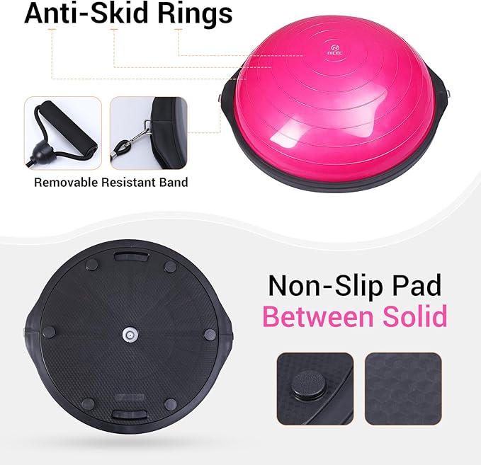 Nice C Balance Ball, Half Ball, Balance Ball, Exercise Workout Trainer, with Resistant Band, Strength Fitness Yoga with Bonus Foot Pump