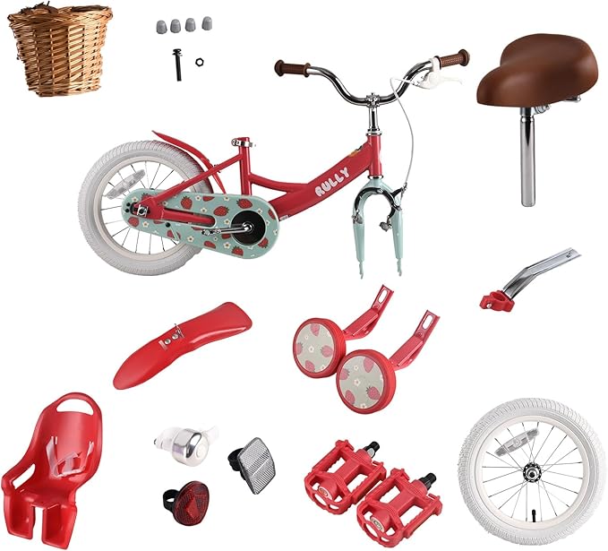 RULLY Fruit Kids Bike 12 14 16 Inch Bicycle for Girls Ages 2-7 Years, Training Wheels Included, Girl Bikes with Basket & Doll Seat