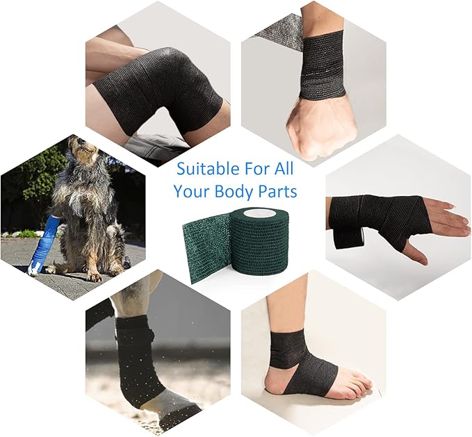 12Pcs 2inch x 5 Yards Self Adhesive Bandage Wrap Elastic Bandage Wrap Self Adherent Cohesive Wrap Bandages for Wrist Ankle Vet Tape for Dog Athletic Swelling Sprain Tape Grip Cover (Army Green)