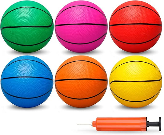 6 Inch PVC Mini Basketball for Indoor Mini Hoops, Soft 6" Rubber Small Repacement Balls for Over Door Hoop Sets, Little Beach Ball for Outdoor Yard Lawn (6 PCS with Air Pump)