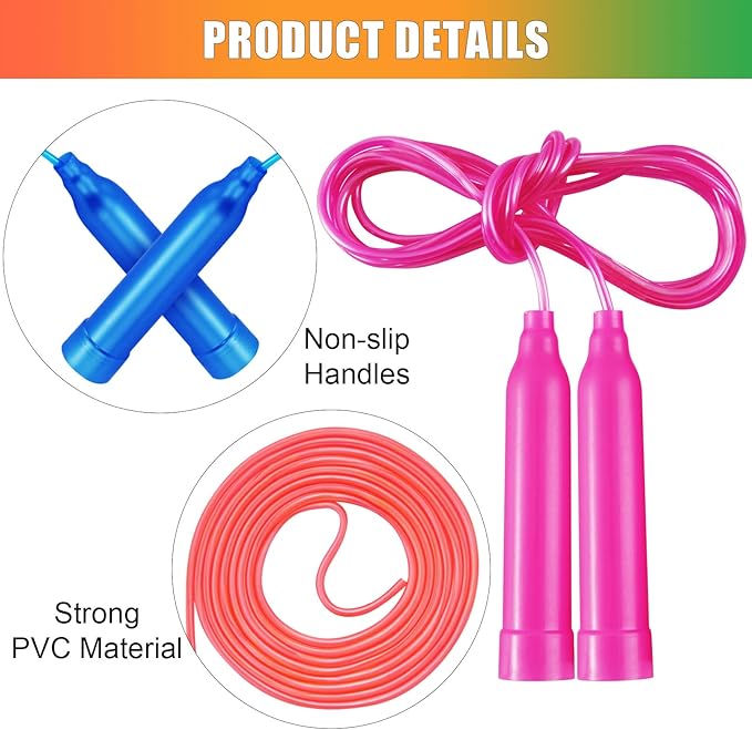 24 Pack Colorful Jump Ropes,7.3 Feet Jump Rope for Kids,Adjustable Outdoor Jump Ropes Skipping Rope,PVC Jumping Ropes Great Party Favor Sports Exercise Activities Birthday Gifts,Assorted Bright Colors