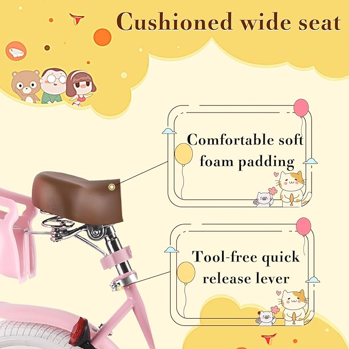 RULLY Fruit Kids Bike 12 14 16 Inch Bicycle for Girls Ages 2-7 Years, Training Wheels Included, Girl Bikes with Basket & Doll Seat