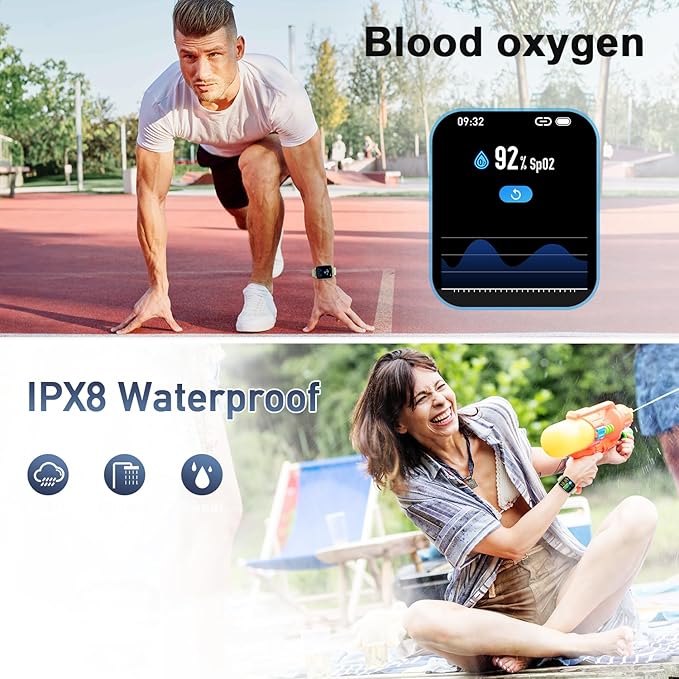 Smart Watch for Men Women Fitness: Make/Answer Call Smart Watches for Men Digital Mens Watches Step Tracker Waterproof Smartwatch Android Phone iPhone Samsung Compatible Heart Rate Monitor Light Blue