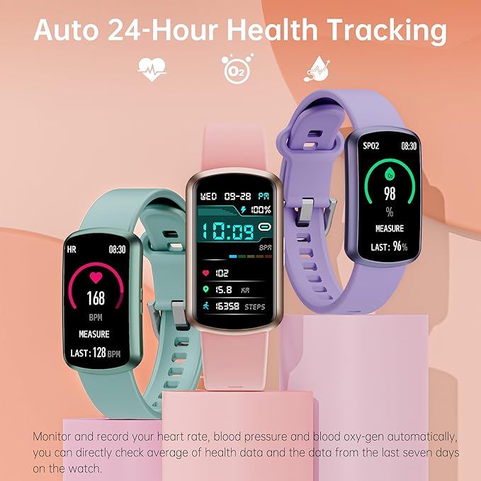 Health Fitness Tracker with 24/7 Heart Rate, Smart Watch with Blood Pressure and Blood Oxygen Monitor, Bulit-in 120+ Sport Mode, Sleep Tracking Waterproof Activity Tracker for Women Men (Pink)
