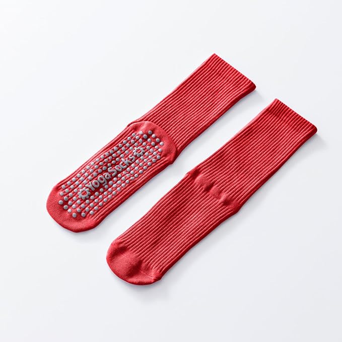 Yoga Pilates Socks with Grips for Women Non Slip Solid Colored Cushioned Crew Compression Socks for Barre Ballet Dance