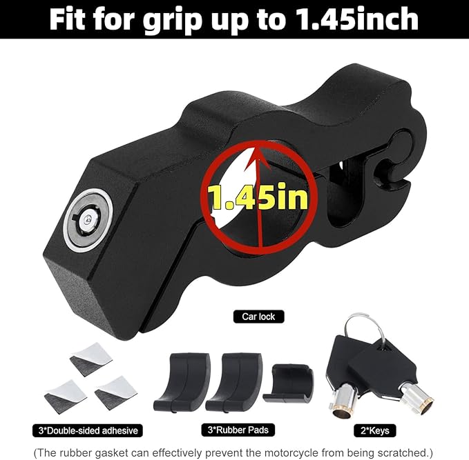 Windance Motorcycle Handlebar Lock Anti Theft Heavy Duty Brake Lever Parking Security Lock for Mopeds Motorbike Bike ATV (Black)