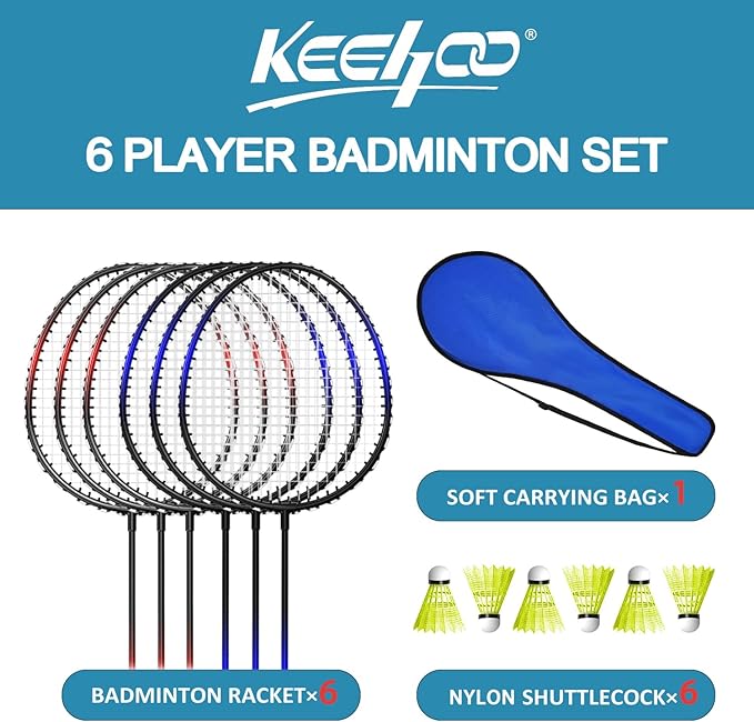 KH Badminton Rackets Set of 2 4 6 for Adults Kids,Beach Lawn Backyard Game Outdoor Sports,Racquets,Shuttlecocks & Carry Bag Included