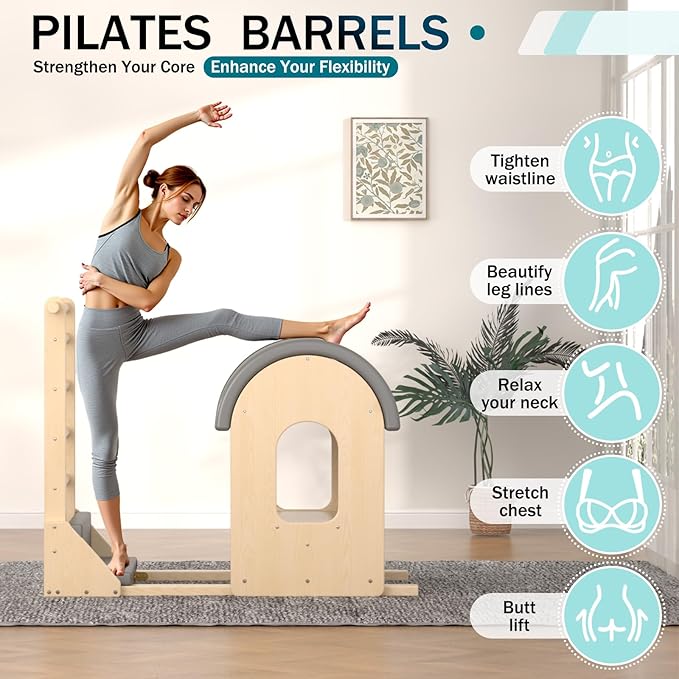 Pilates Ladder Barrel, Wooden Spine Corrector Pilates Machine for Home Workout, Pilates Arc for Balance, Core Strengthening and Stretching-G0047W
