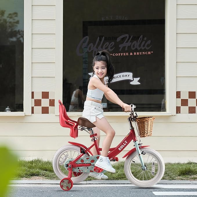 RULLY Fruit Kids Bike 12 14 16 Inch Bicycle for Girls Ages 2-7 Years, Training Wheels Included, Girl Bikes with Basket & Doll Seat