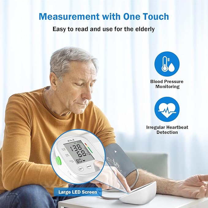 AILE Blood Pressure Monitor, Blood Pressure Machine Upper Arm Large Cuff(8.7"-16.5"), High Automatic Blood Pressure Monitors Cuff for Home Use, (BP) Manual Arm Blood Pressure Monitors, 2 * 99 Memory