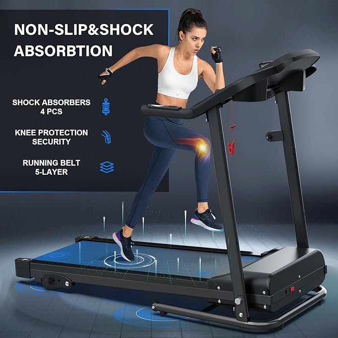 FYC Compact Folding Treadmill for Home - 2.5HP Quiet Brushless Motor, 3-Level Incline, 7.5 MPH, Shock Absorption, Space-Saving Design for Running, Walking - Treadmill for Small Spaces & Home Use