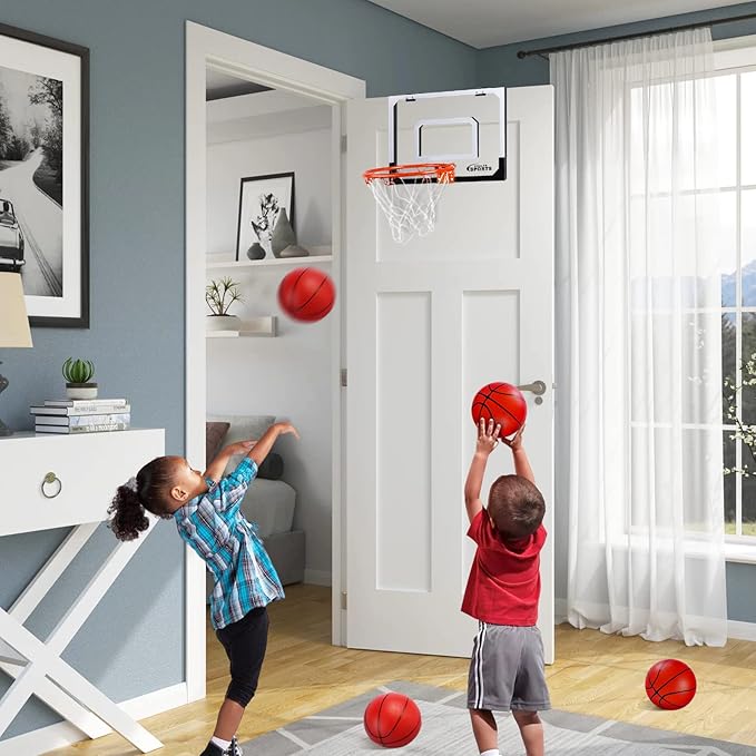 Mini Basketball Hoop Indoor with Scorer and Batteries, Indoor Basketball Hoop Over The Door with Colorful LED Lighting, Toy Basketball Set for Boys Girls Age 3 4 5 6 7 8