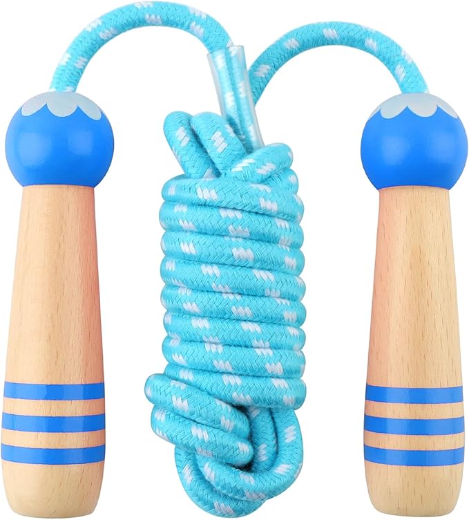 Jump Rope for Kids, Lorvain Adjustable Skipping Rope, Kids Jump Ropes with Wooden Handle for Girls Boys, Weighted Jumping Ropes for Fitness Workout Exercise Outdoor Fun Activity