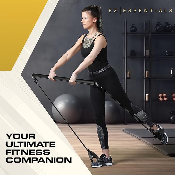 Pilates Bar Kit with Resistance Bands for Women & Men(30,40,50 Lbs), Pilate Bar with Non-Slip Foot Belts, 3-Section Pilates Bar Workout Equipment for Legs, Hip, Waist and Arm