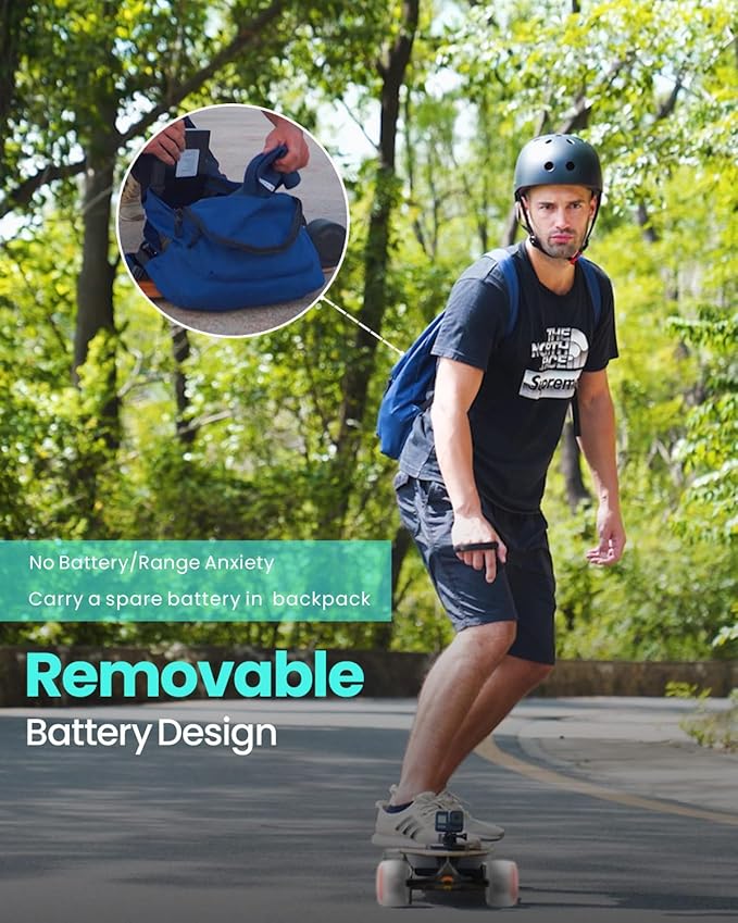 S3/Pixel Rider Electric Skateboards with Remote and Swappable Battery/Top Speed 28 Mph/2 * 600W Motors/12Miles/25Miles Max Range Electric Longboards for Adult&Beginner