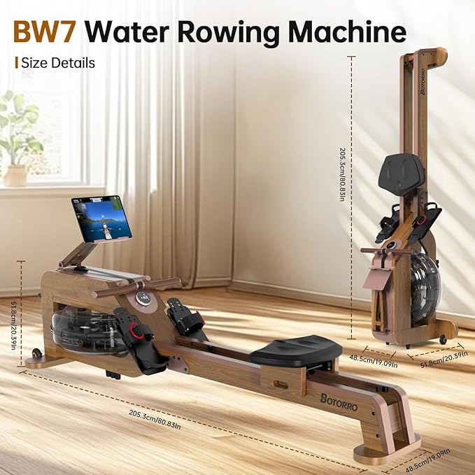 Water Rowing Machines for Home, Rower Machine with 12 Propellers & 28L Large Water Tank, 6-Level Resistance, with Multifunctional Display and Adjustable Stand, Max Load 330LBS