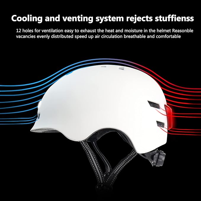 Bike Helmets for Adults - Front and Rear LED Lights Adjustable Bicycle Helmet for Adults Men Women Scooter Helmet for Commuting, Road Biking, Skating, Scooter